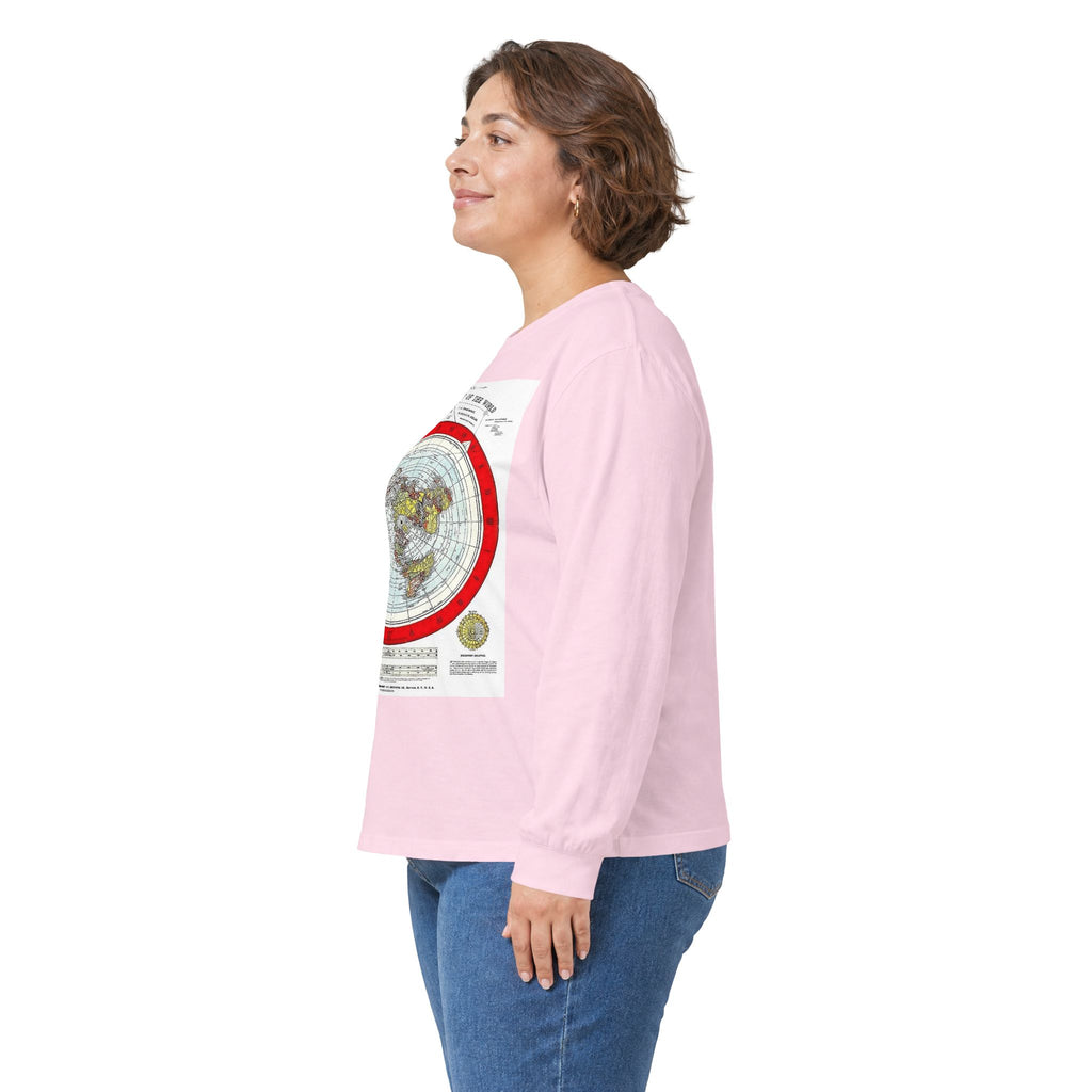 Flat Earth Map Long Sleeve Tee — Vintage 'Seal of the World' Graphic
