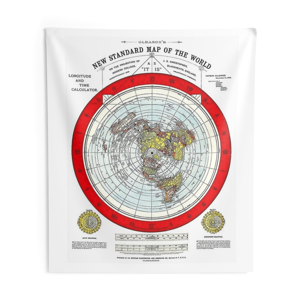 Vintage 'New Standard Map of the World' Wall Tapestry — Retro Polar Projection Map Decor