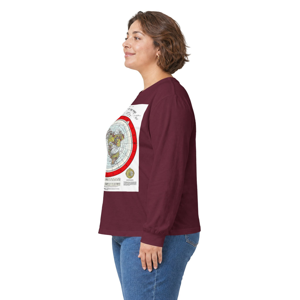 Flat Earth Map Long Sleeve Tee — Vintage 'Seal of the World' Graphic