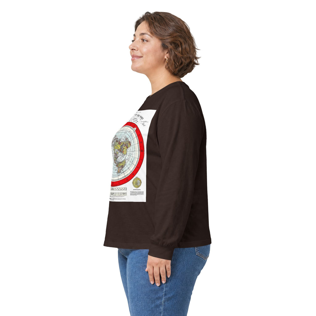 Flat Earth Map Long Sleeve Tee — Vintage 'Seal of the World' Graphic