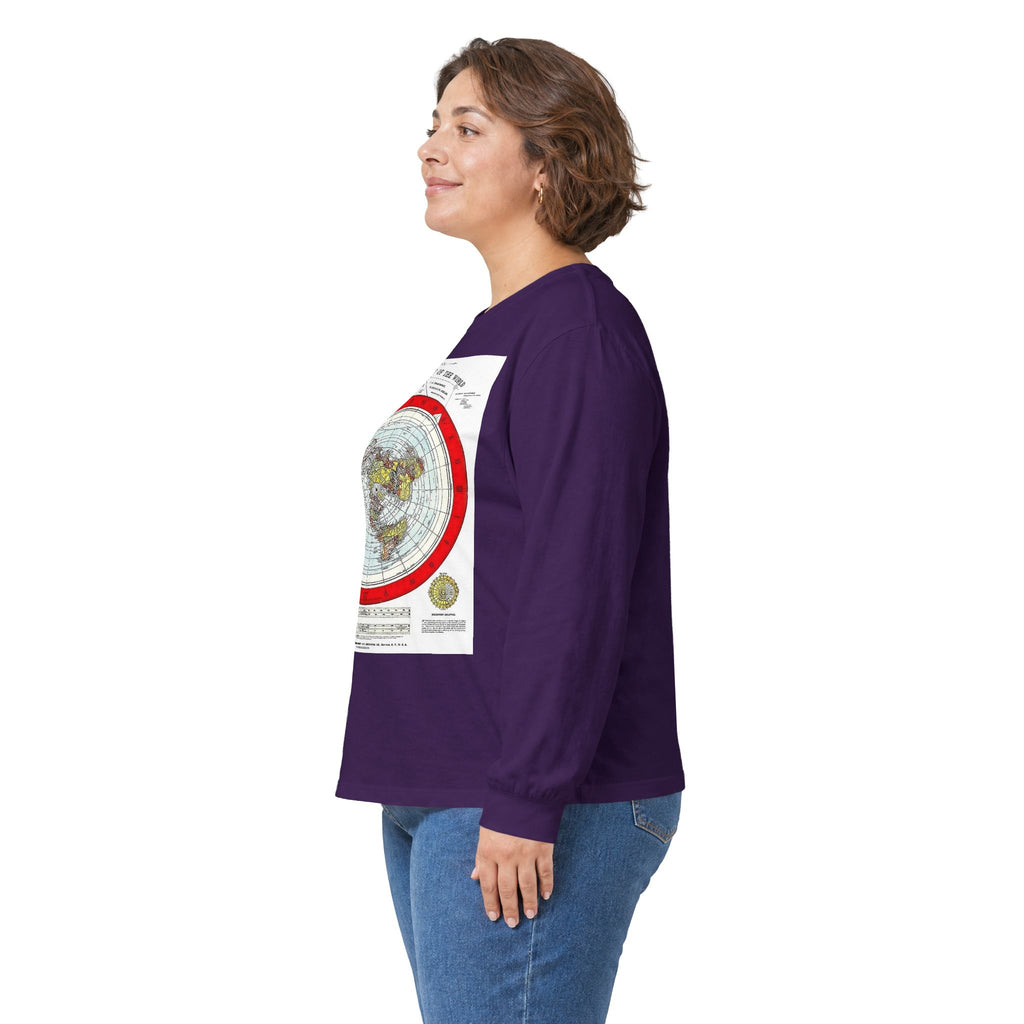 Flat Earth Map Long Sleeve Tee — Vintage 'Seal of the World' Graphic