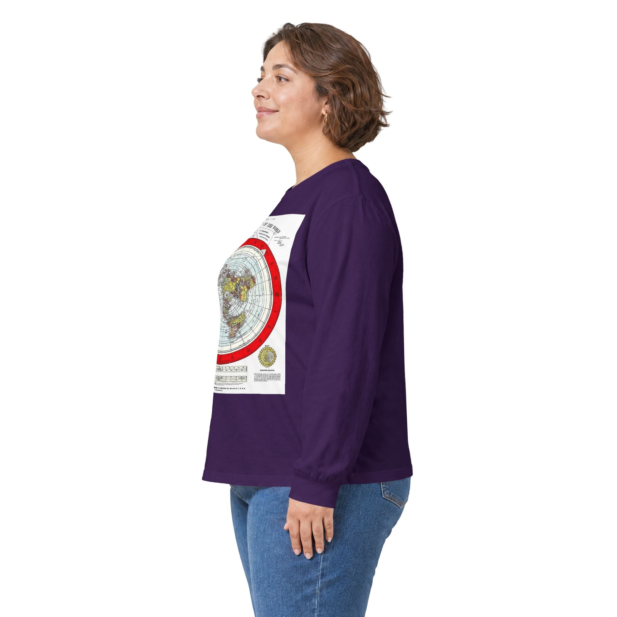 Flat Earth Map Long Sleeve Tee — Vintage 'Seal of the World' Graphic