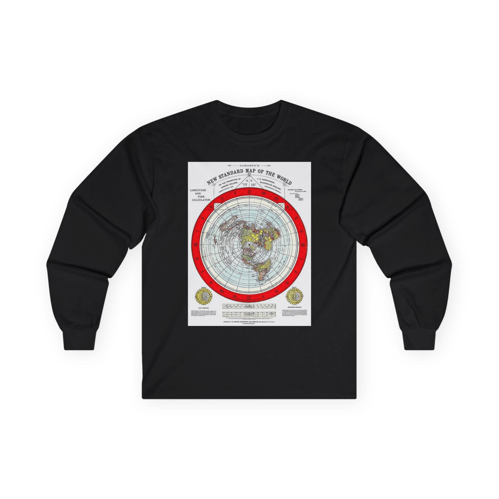 Flat Earth Map Long Sleeve Tee — Vintage 'Seal of the World' Graphic