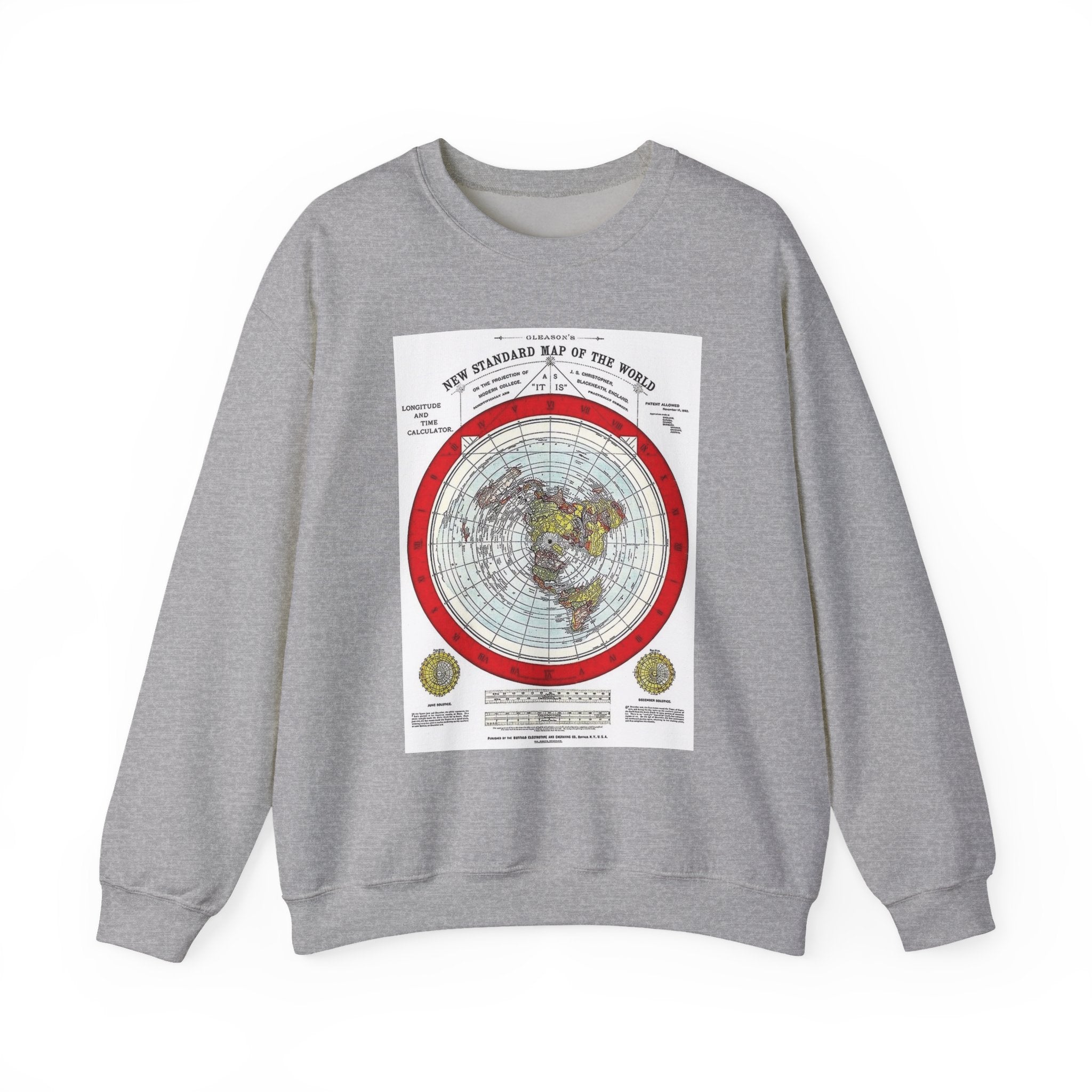 Vintage World Map Crewneck Sweatshirt — Retro Polar Projection Graphic