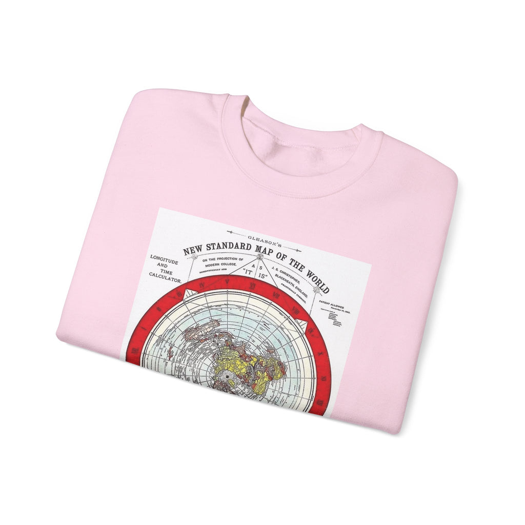 Vintage World Map Crewneck Sweatshirt — Retro Polar Projection Graphic