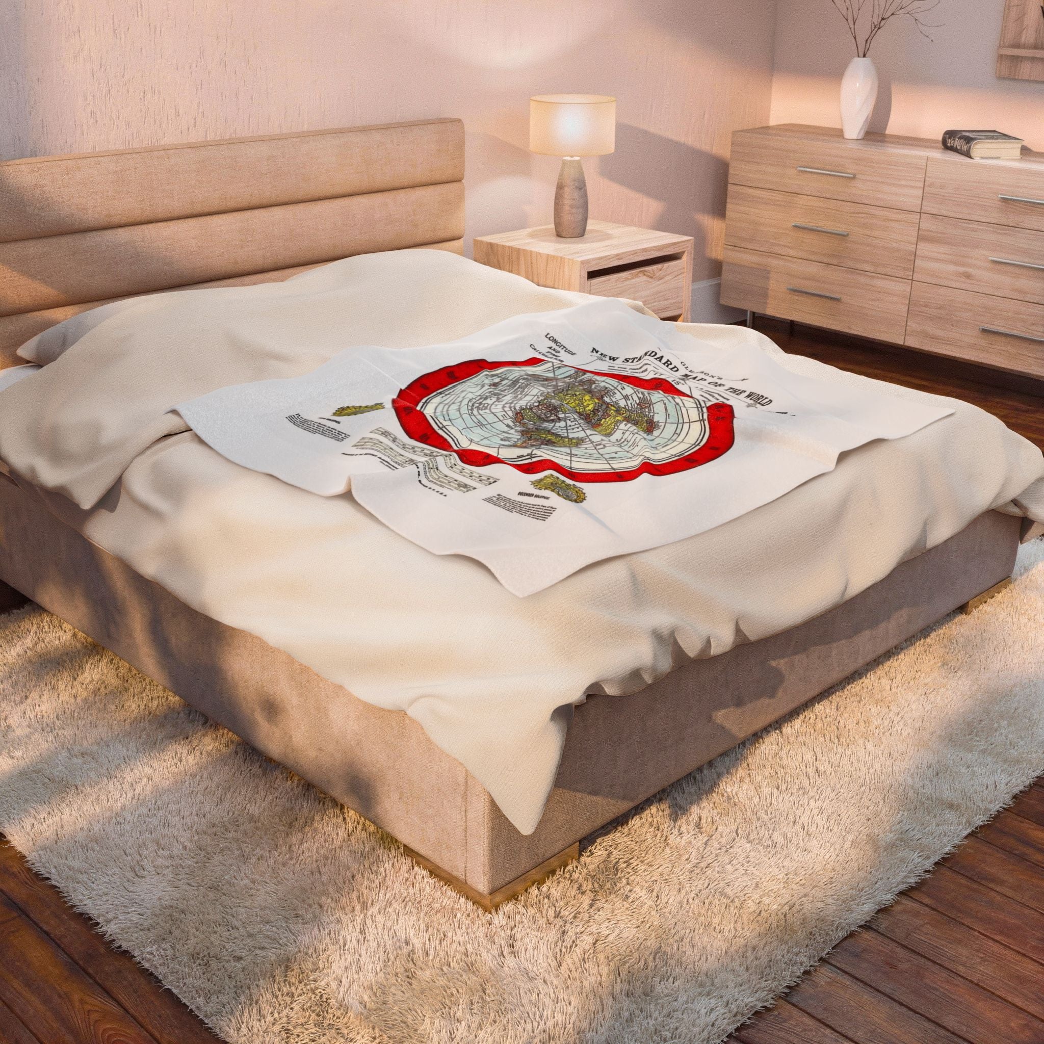 Antique Polar Projection World Map Velveteen Plush Blanket