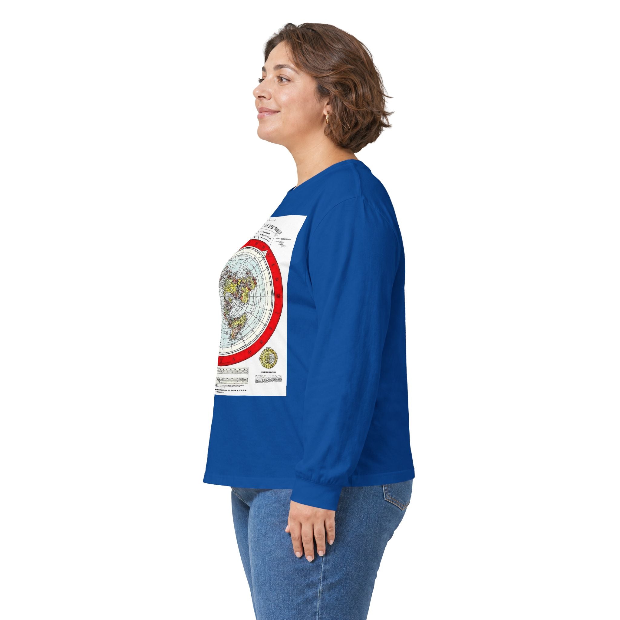 Flat Earth Map Long Sleeve Tee — Vintage 'Seal of the World' Graphic