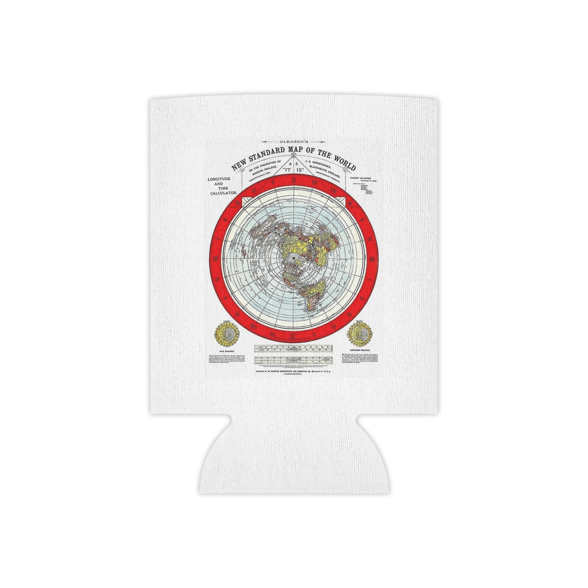 Vintage Red Circular World Map Can Cooler