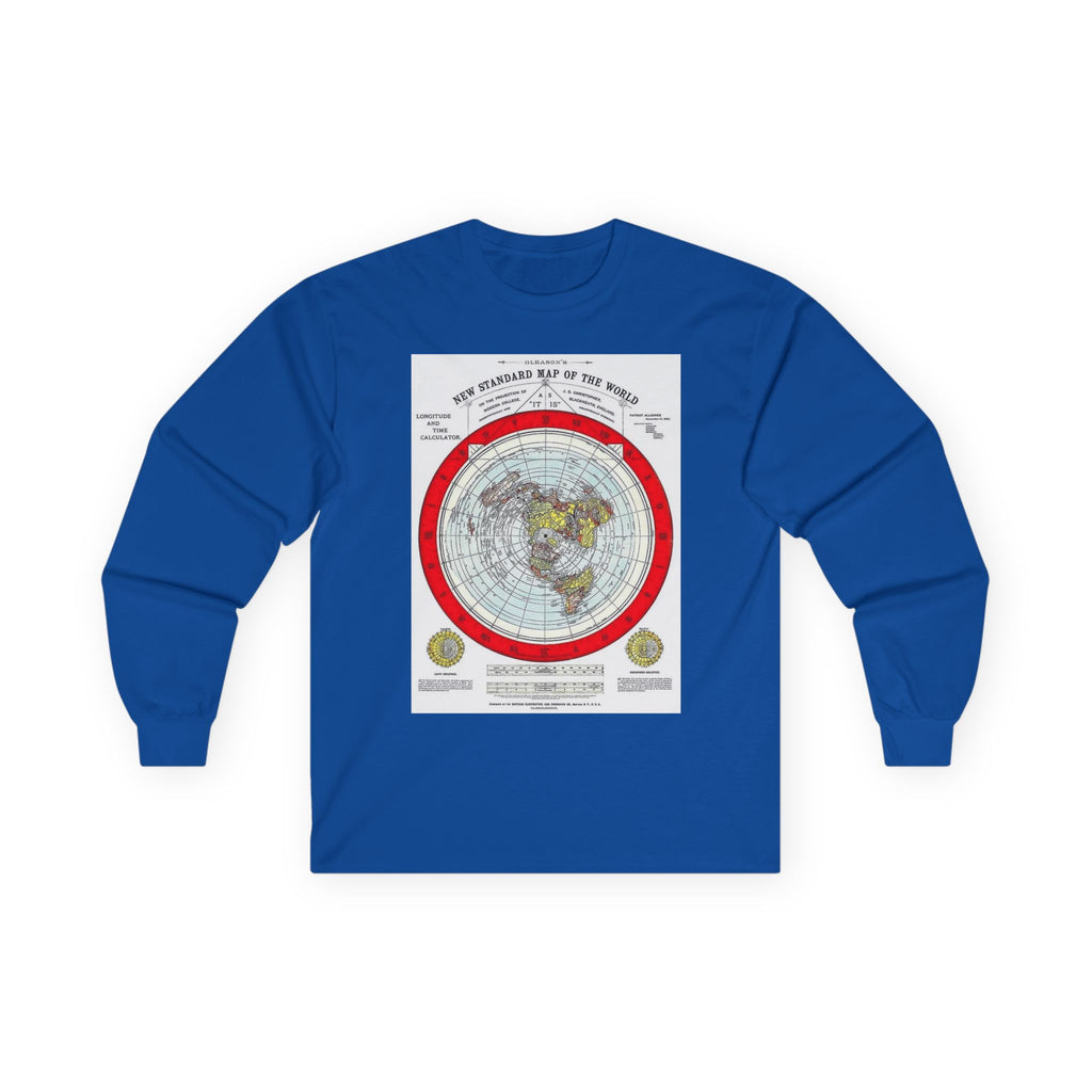 Flat Earth Map Long Sleeve Tee — Vintage 'Seal of the World' Graphic