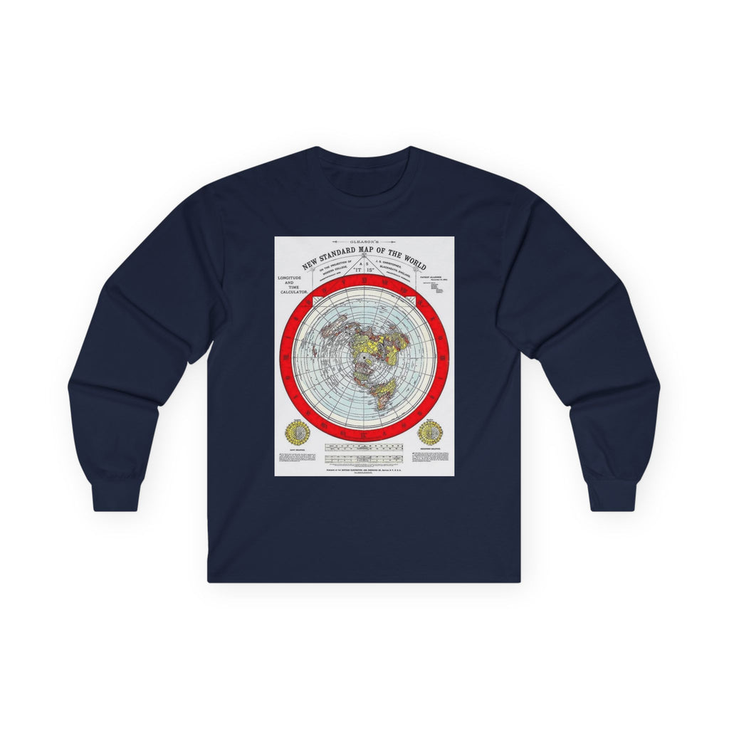 Flat Earth Map Long Sleeve Tee — Vintage 'Seal of the World' Graphic