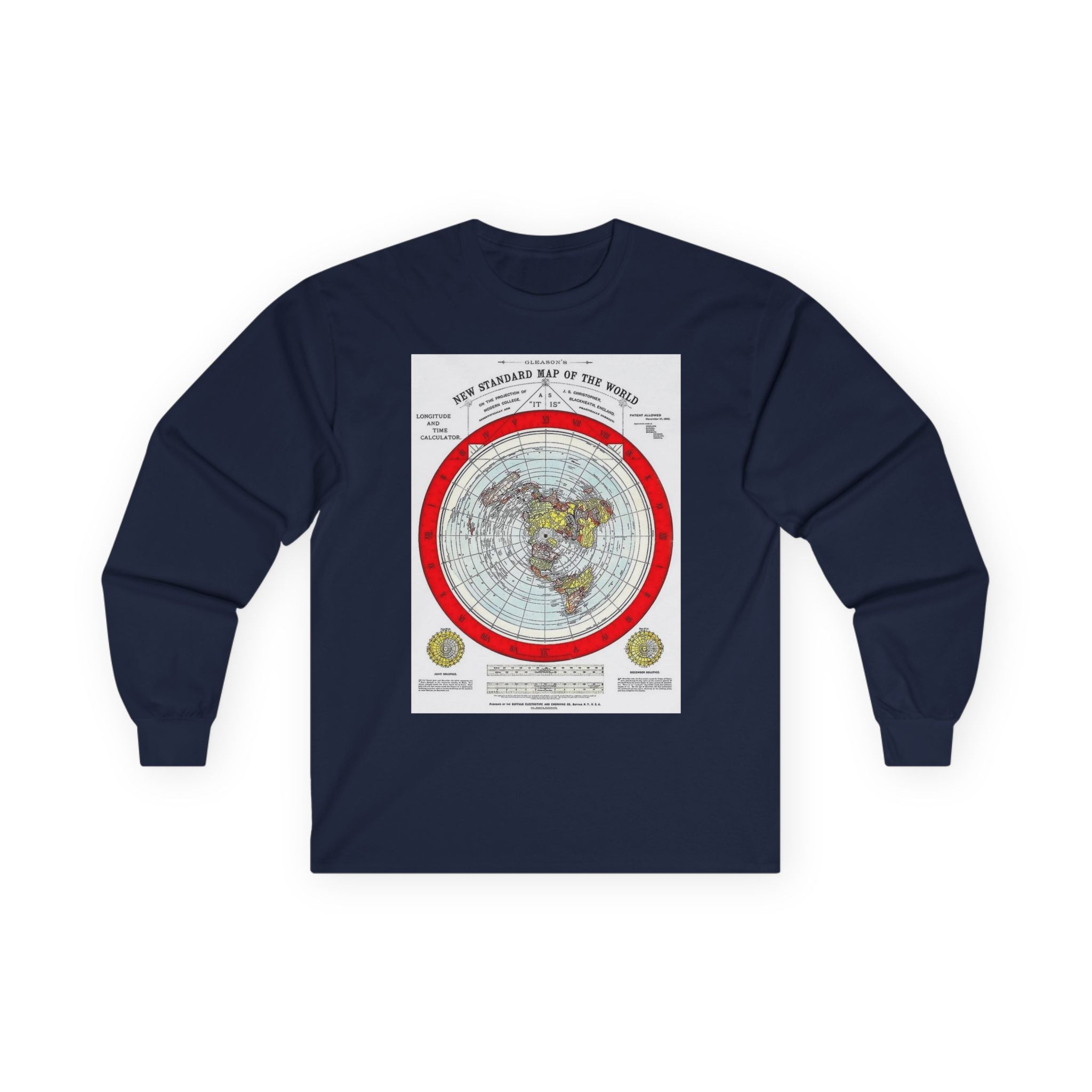 Flat Earth Map Long Sleeve Tee — Vintage 'Seal of the World' Graphic
