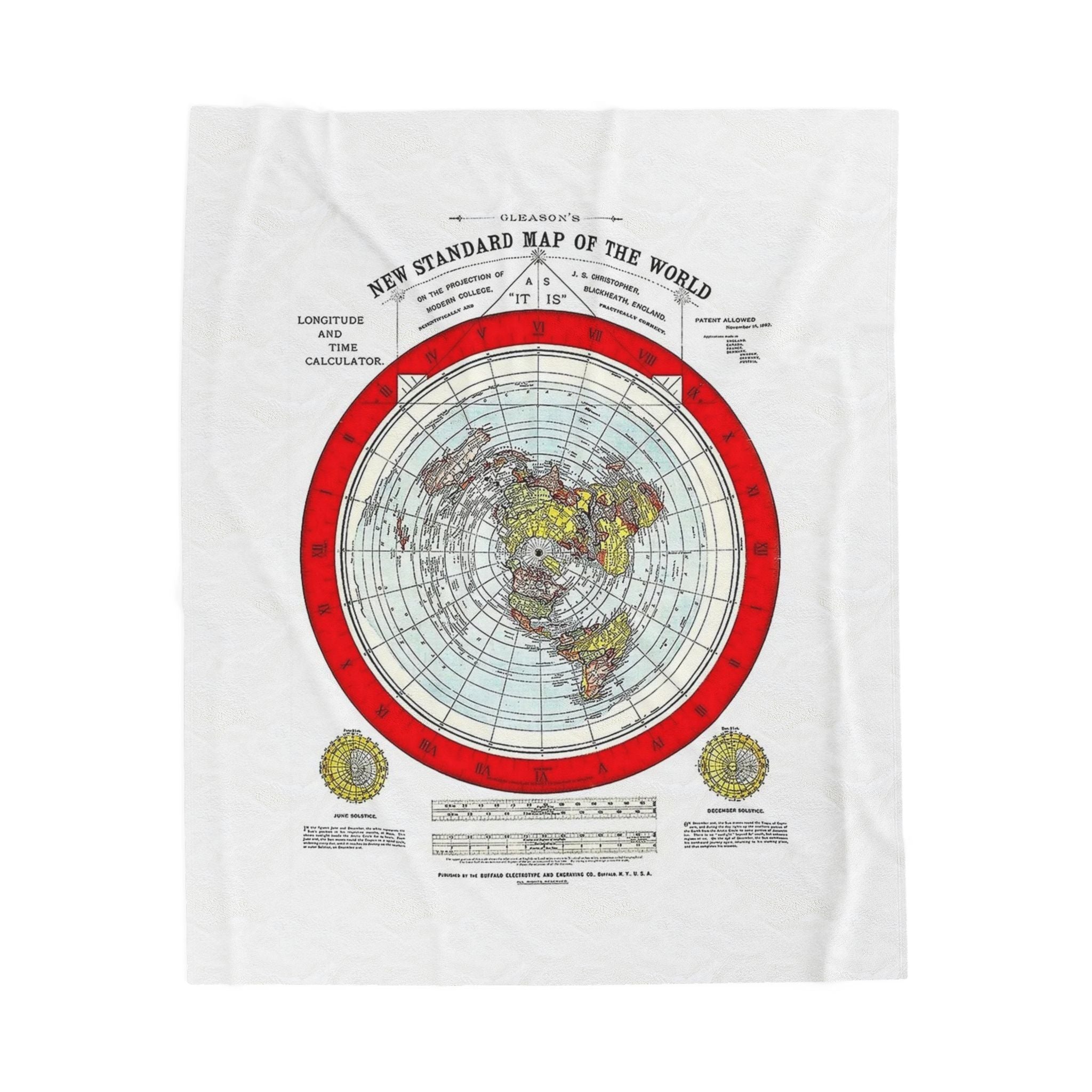 Antique Polar Projection World Map Velveteen Plush Blanket