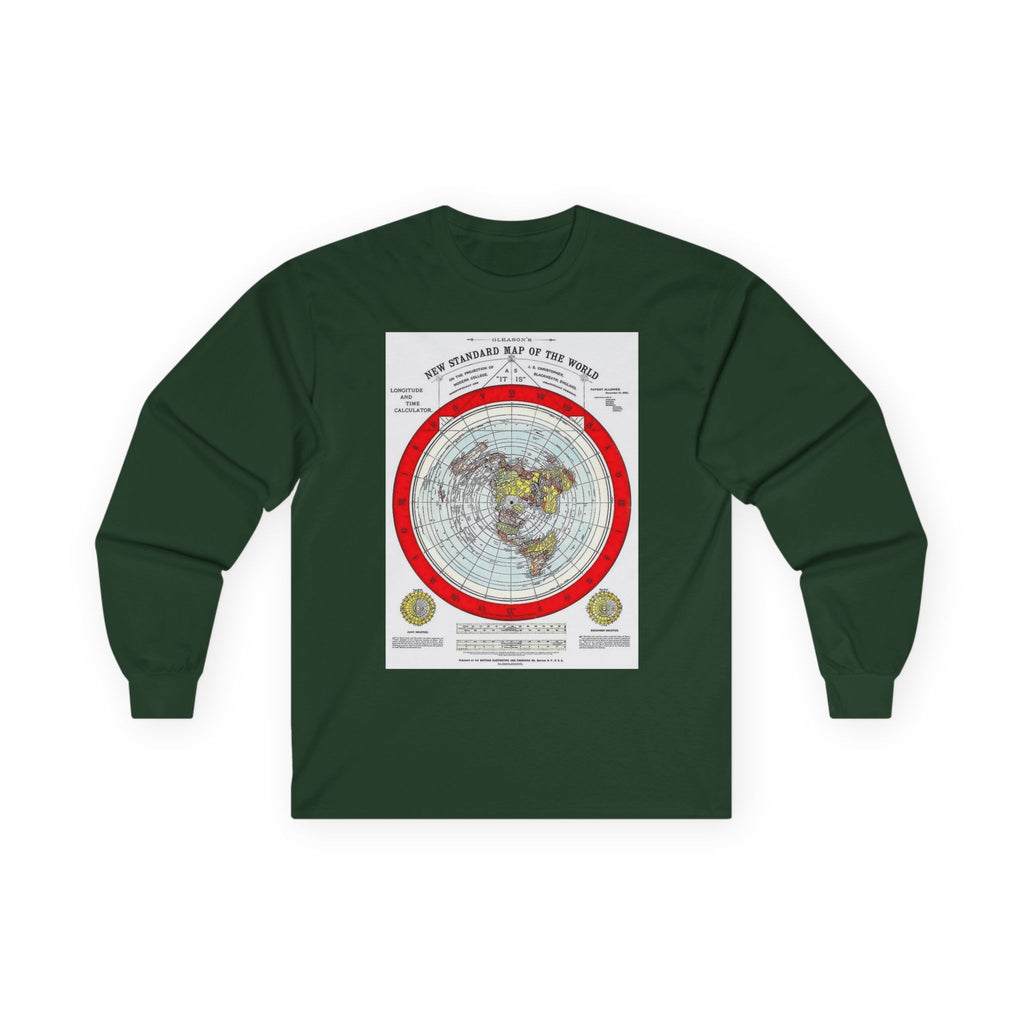 Flat Earth Map Long Sleeve Tee — Vintage 'Seal of the World' Graphic