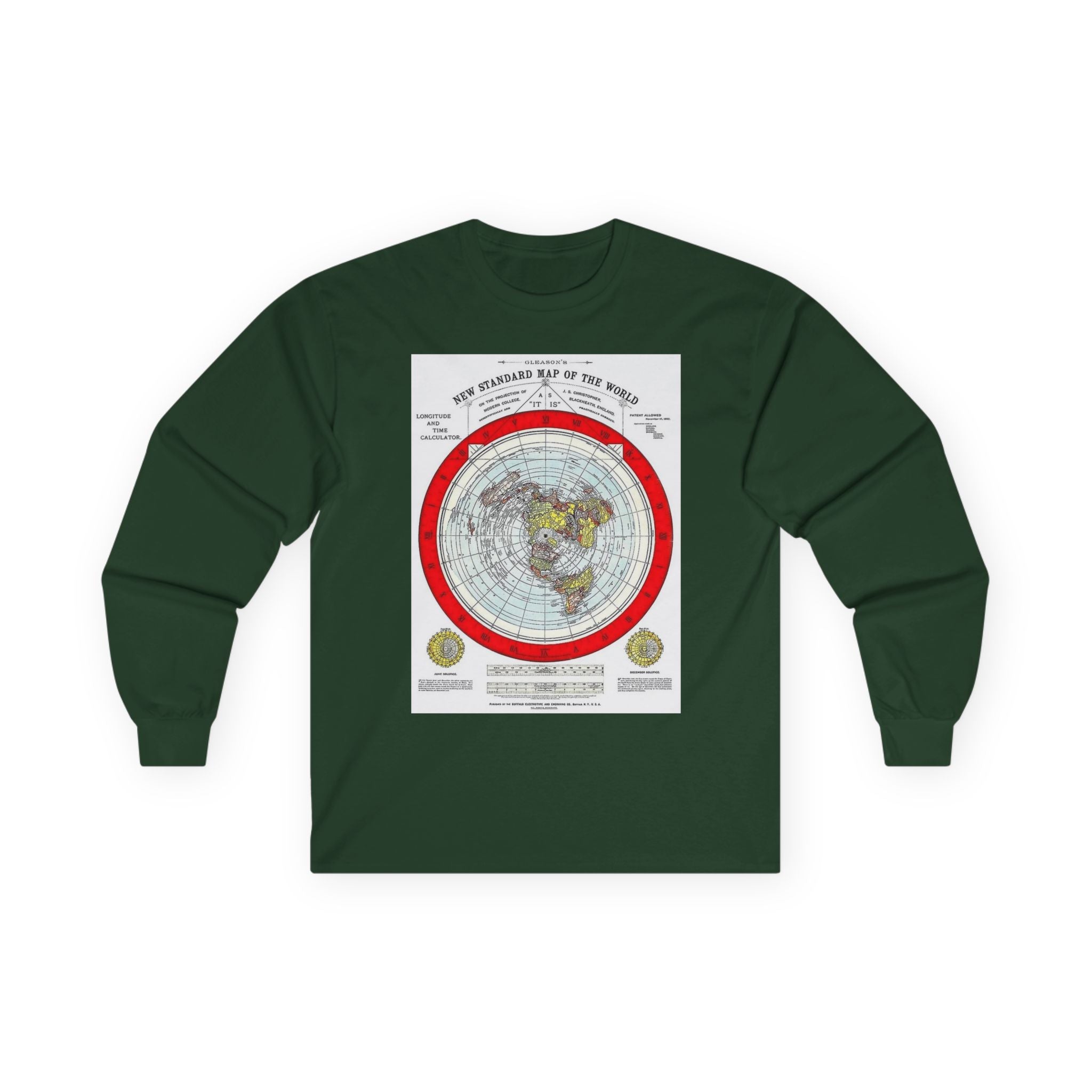Flat Earth Map Long Sleeve Tee — Vintage 'Seal of the World' Graphic