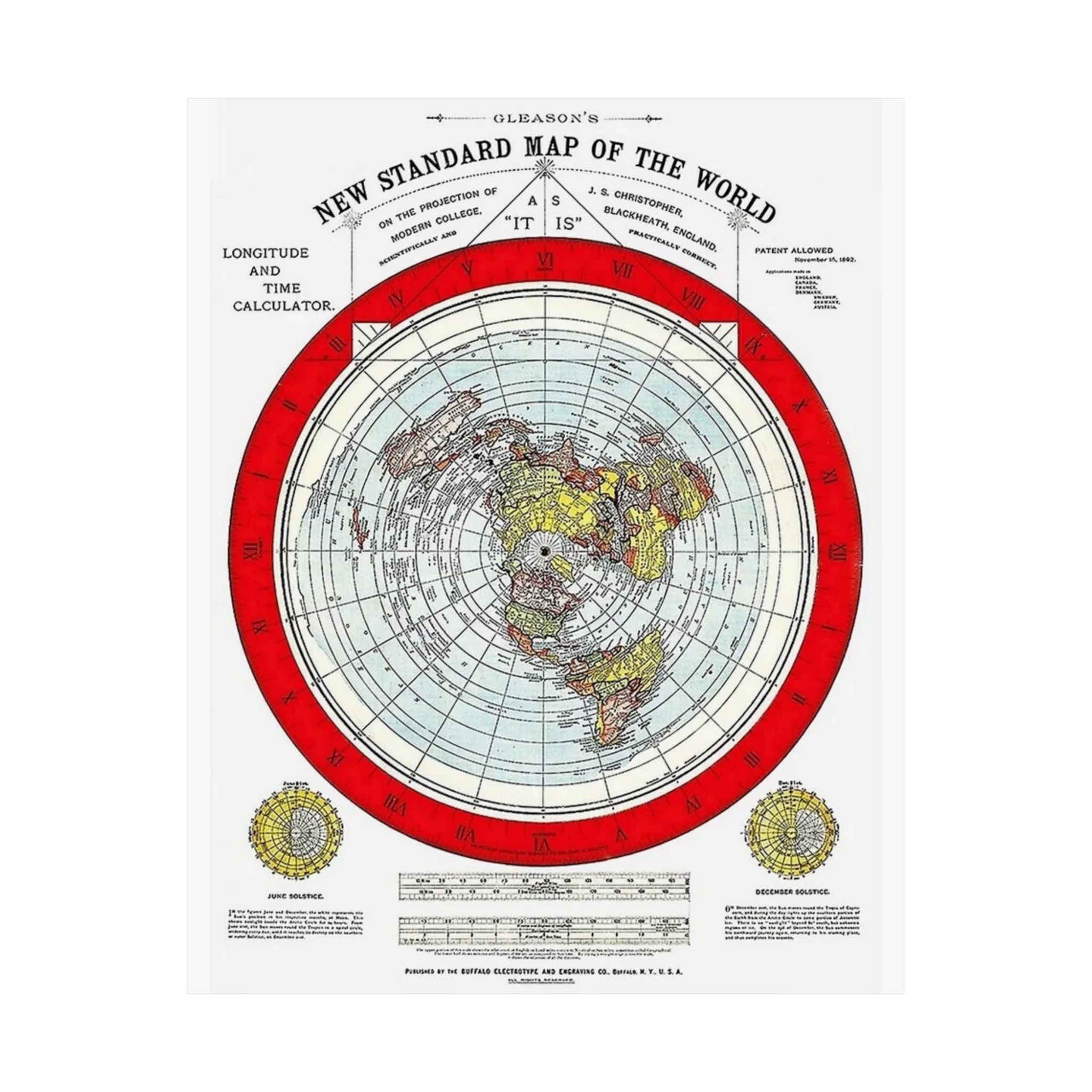 Vintage Flat Earth Map Matte Poster — "New Standard Map of the World"