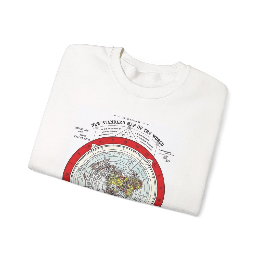 Vintage World Map Crewneck Sweatshirt — Retro Polar Projection Graphic