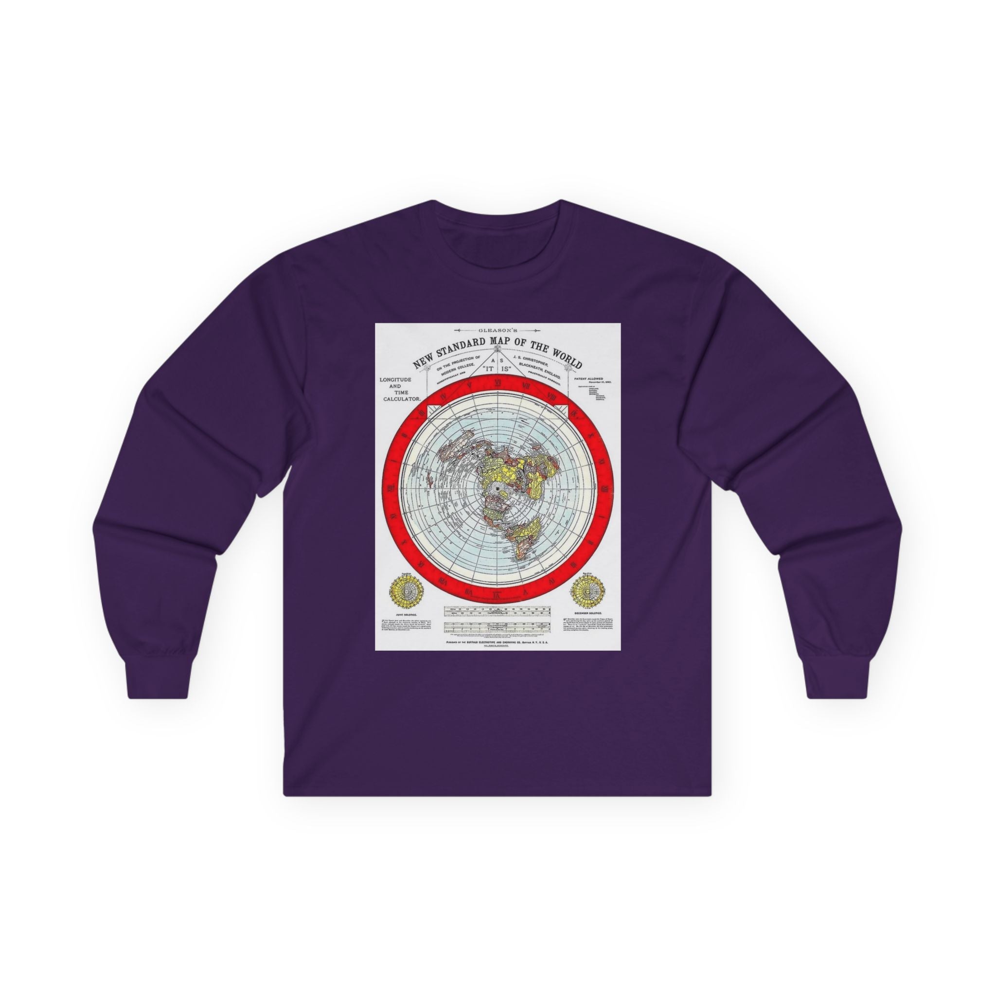Flat Earth Map Long Sleeve Tee — Vintage 'Seal of the World' Graphic