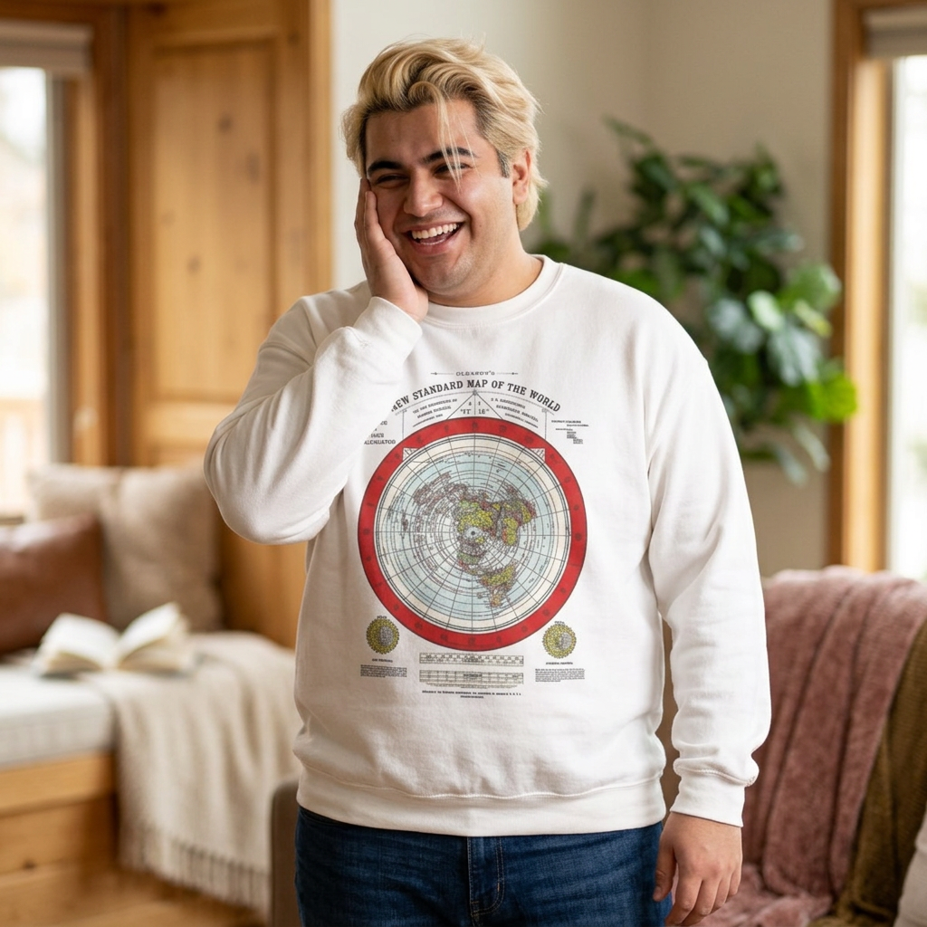 Vintage World Map Crewneck Sweatshirt — Retro Polar Projection Graphic