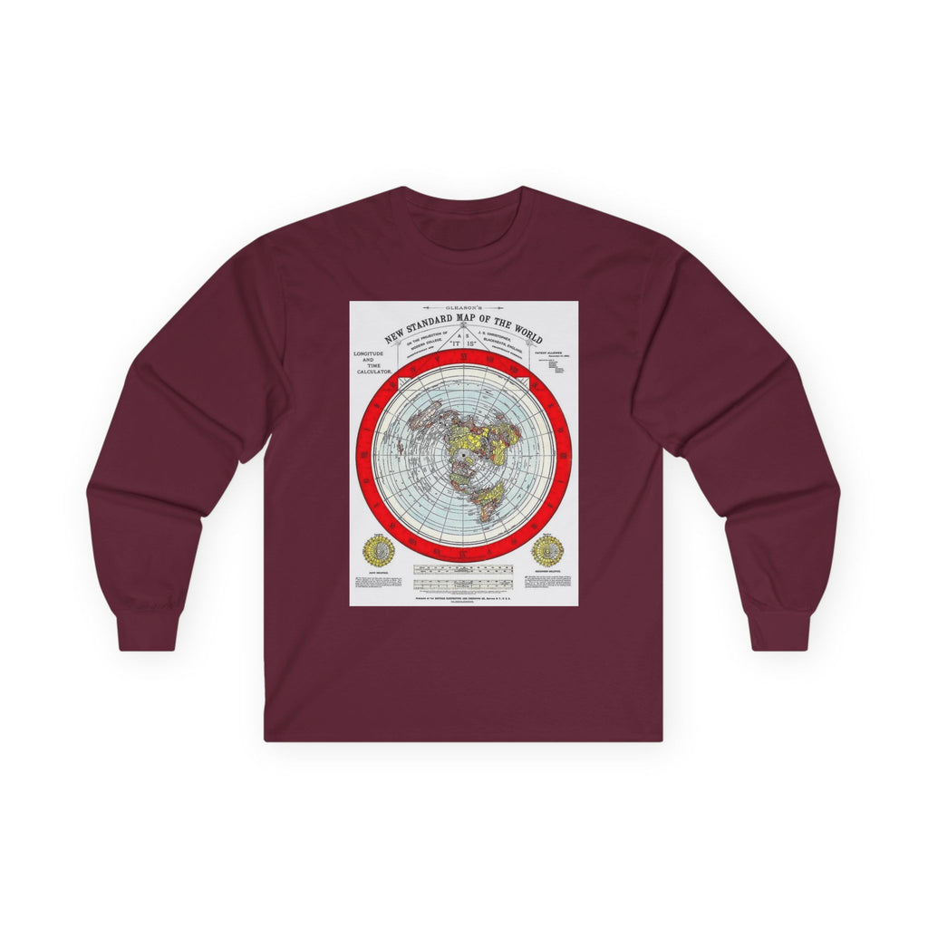 Flat Earth Map Long Sleeve Tee — Vintage 'Seal of the World' Graphic