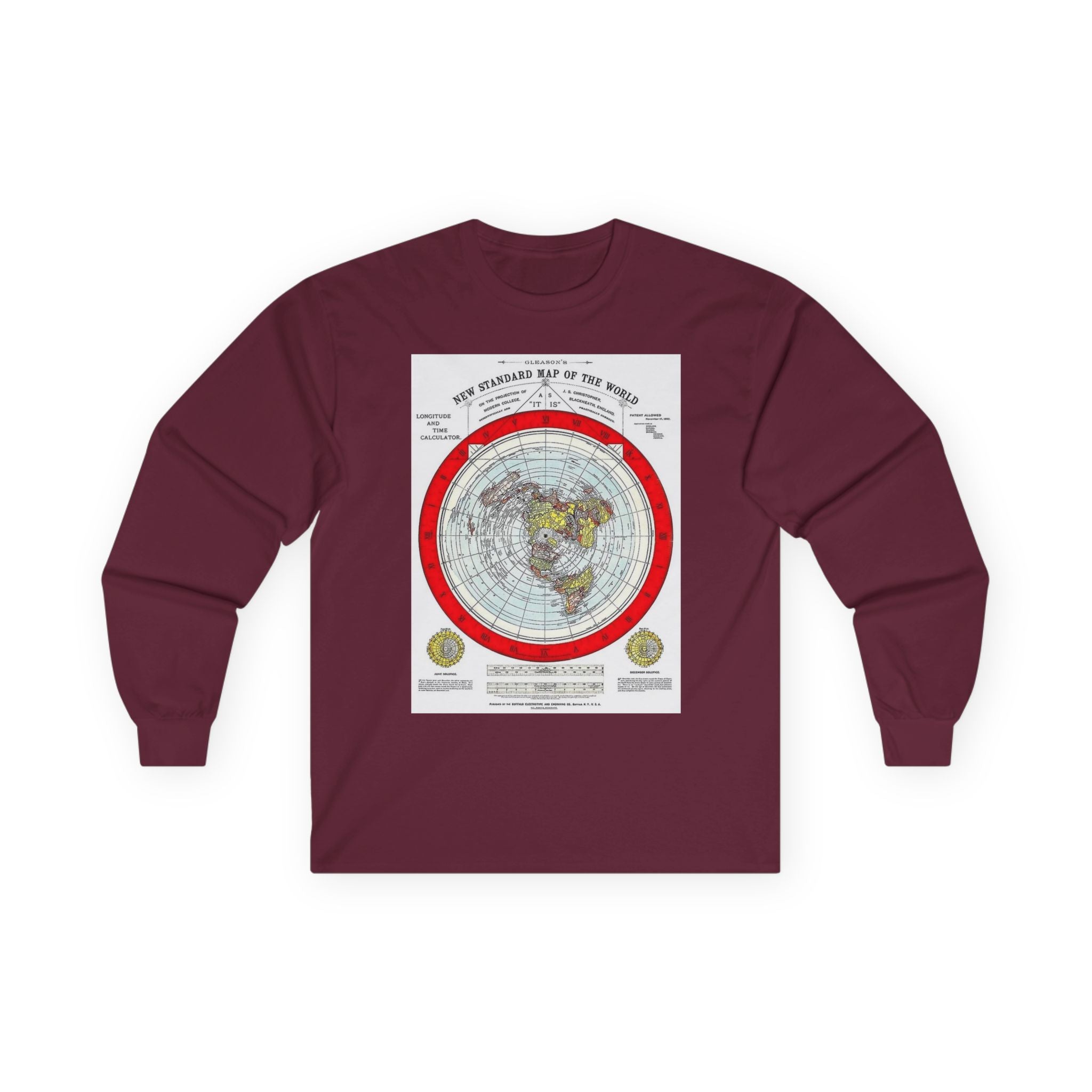 Flat Earth Map Long Sleeve Tee — Vintage 'Seal of the World' Graphic