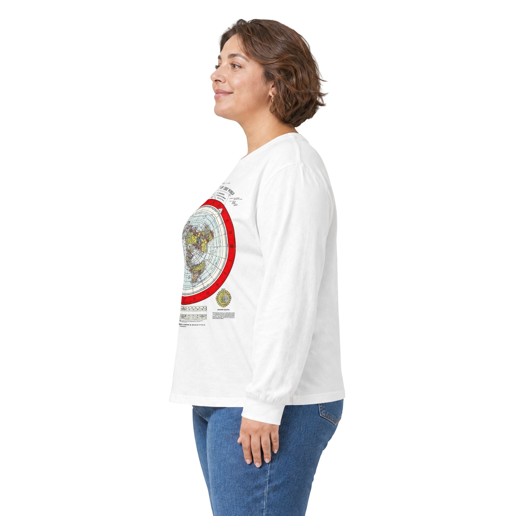 Flat Earth Map Long Sleeve Tee — Vintage 'Seal of the World' Graphic