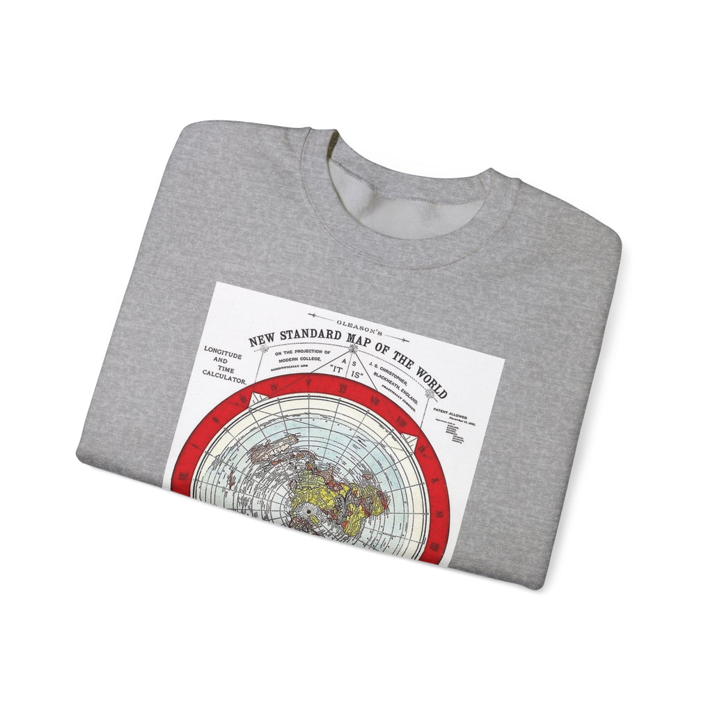 Vintage World Map Crewneck Sweatshirt — Retro Polar Projection Graphic