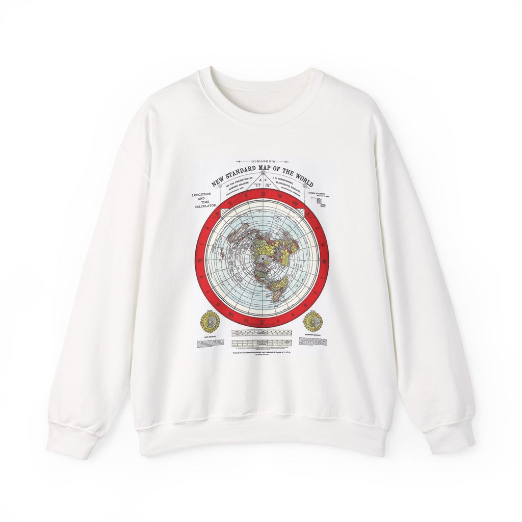 Vintage World Map Crewneck Sweatshirt — Retro Polar Projection Graphic