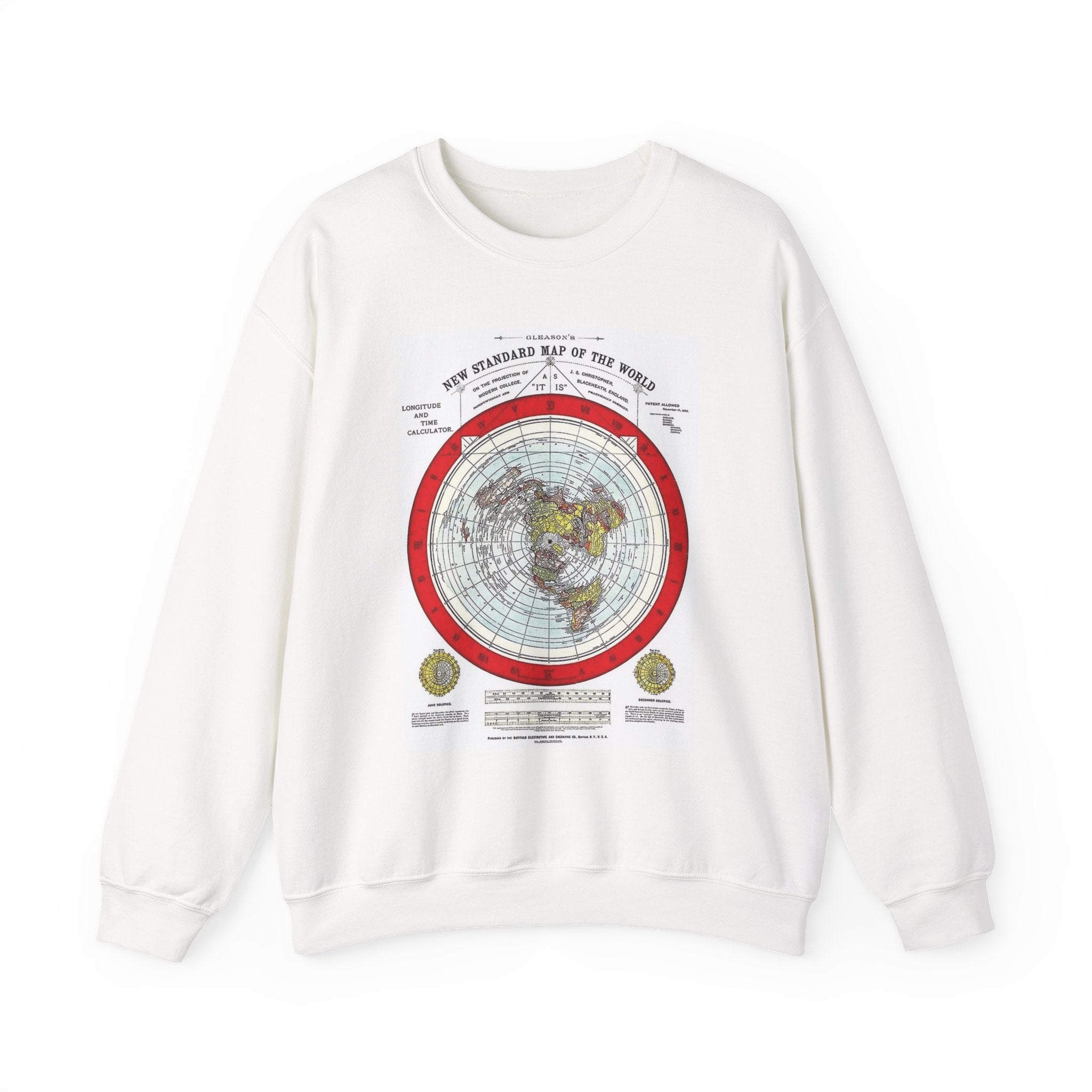 Vintage World Map Crewneck Sweatshirt — Retro Polar Projection Graphic