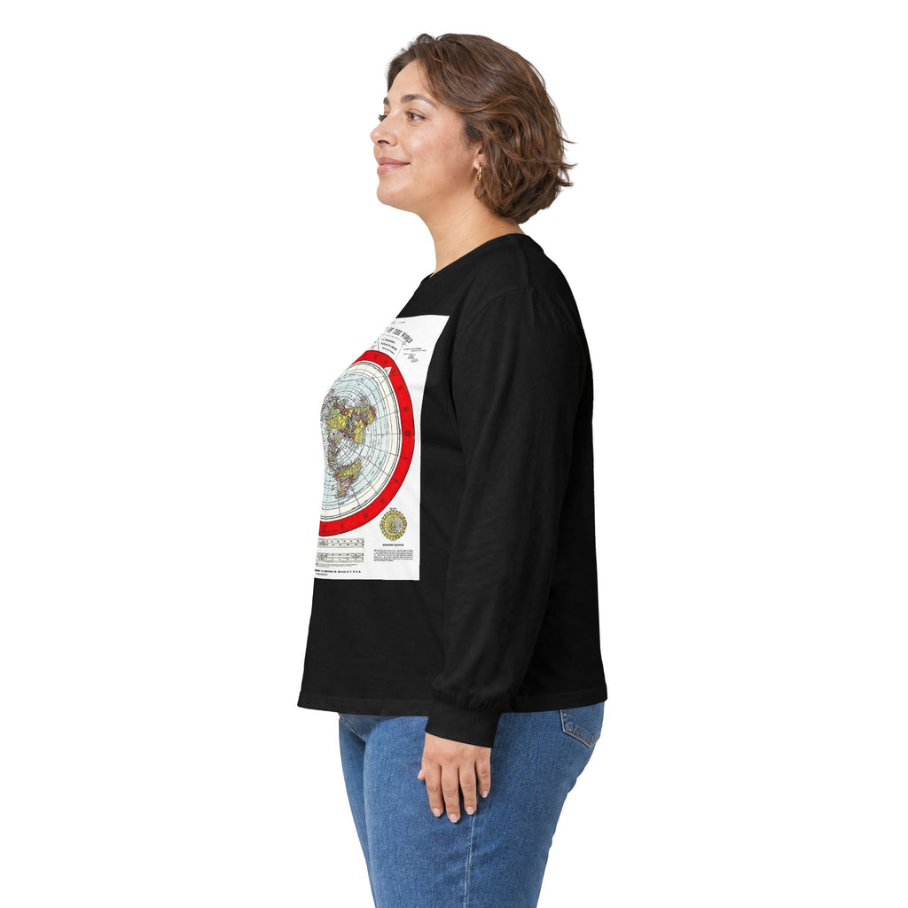Flat Earth Map Long Sleeve Tee — Vintage 'Seal of the World' Graphic