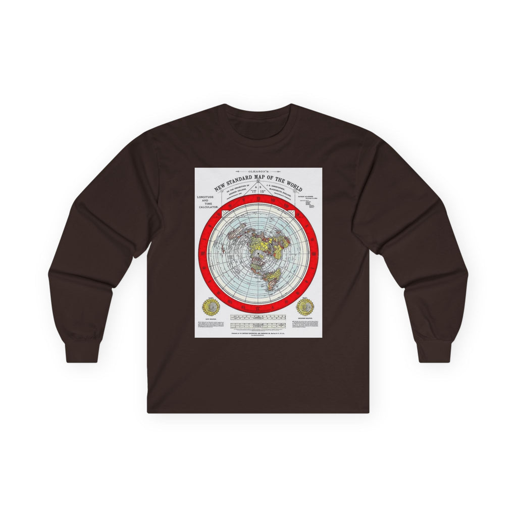 Flat Earth Map Long Sleeve Tee — Vintage 'Seal of the World' Graphic