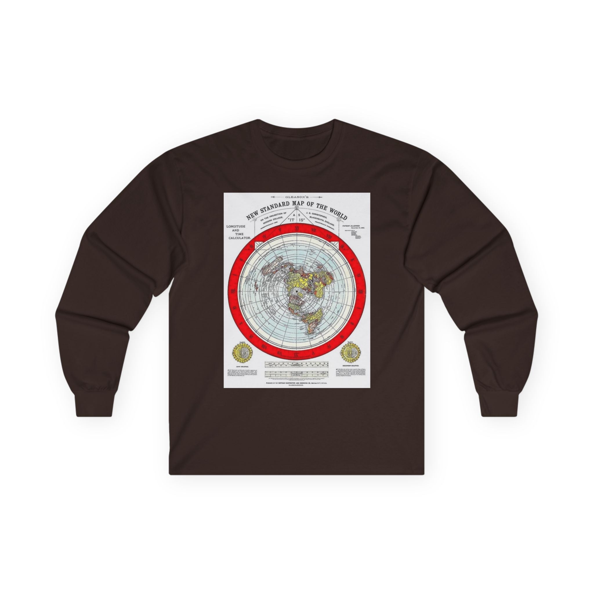 Flat Earth Map Long Sleeve Tee — Vintage 'Seal of the World' Graphic
