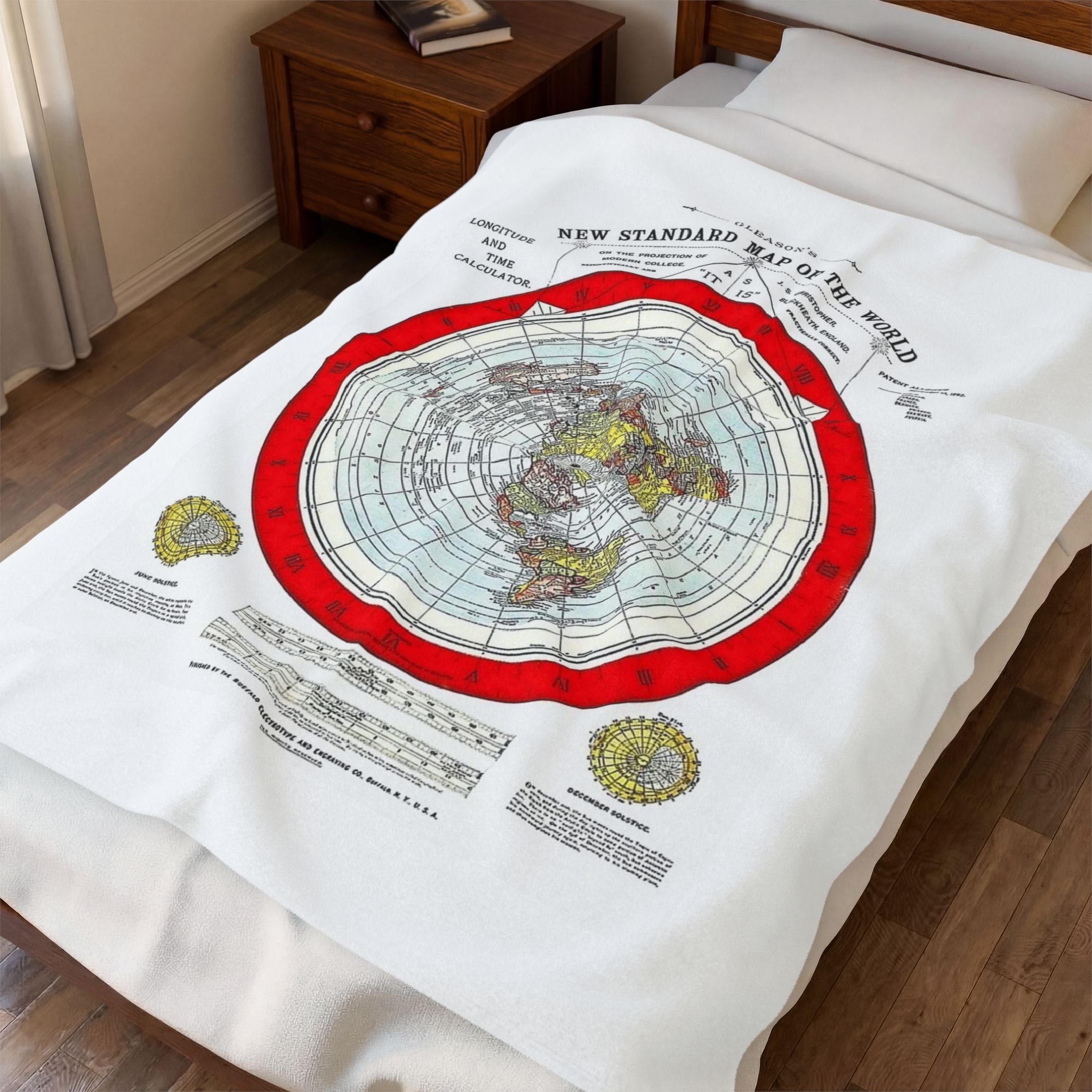 Antique Polar Projection World Map Velveteen Plush Blanket