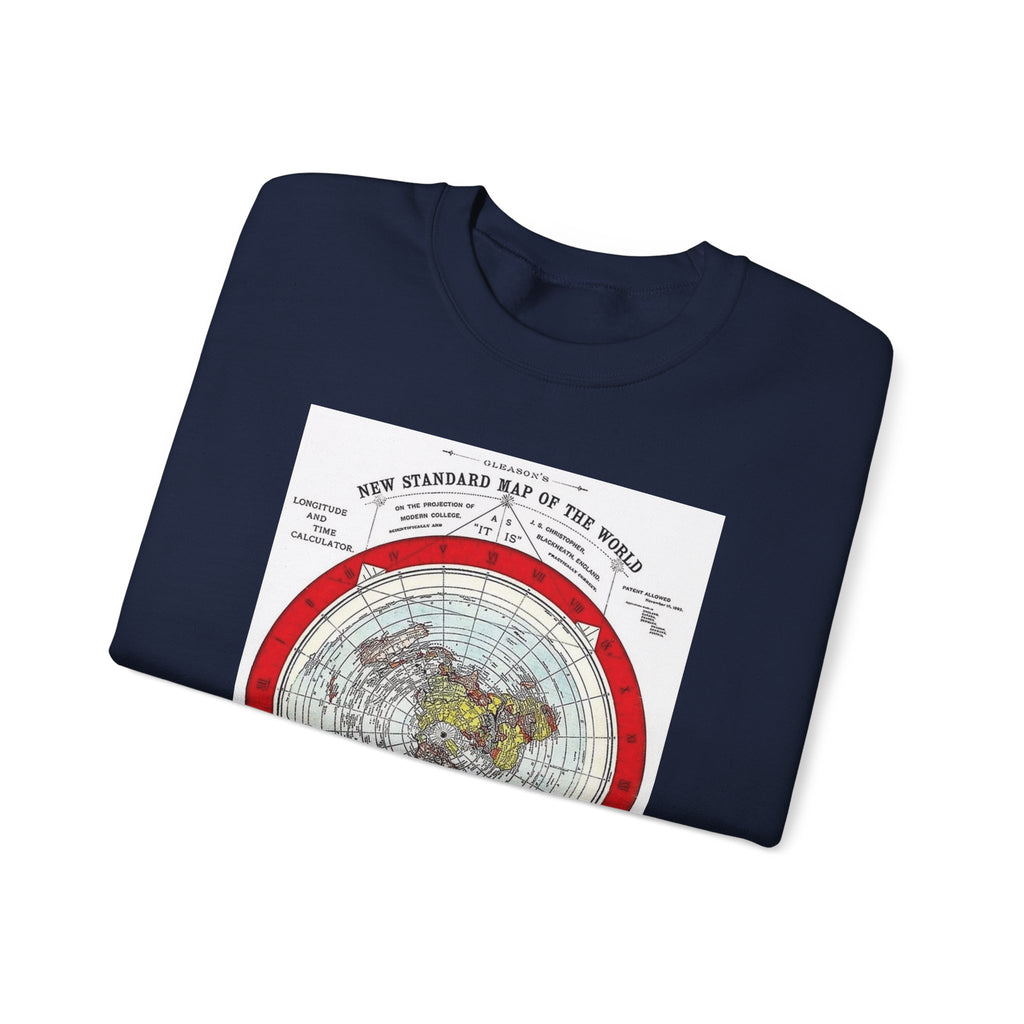 Vintage World Map Crewneck Sweatshirt — Retro Polar Projection Graphic
