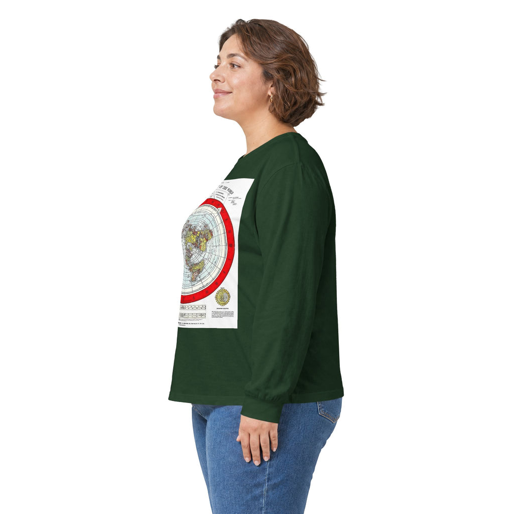 Flat Earth Map Long Sleeve Tee — Vintage 'Seal of the World' Graphic