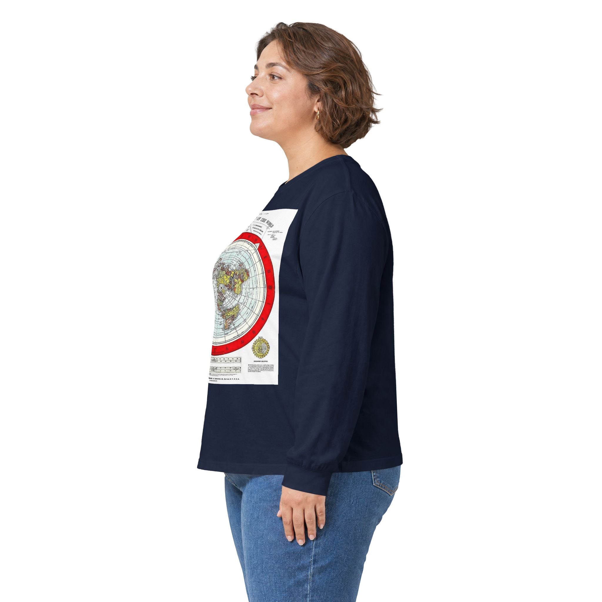 Flat Earth Map Long Sleeve Tee — Vintage 'Seal of the World' Graphic