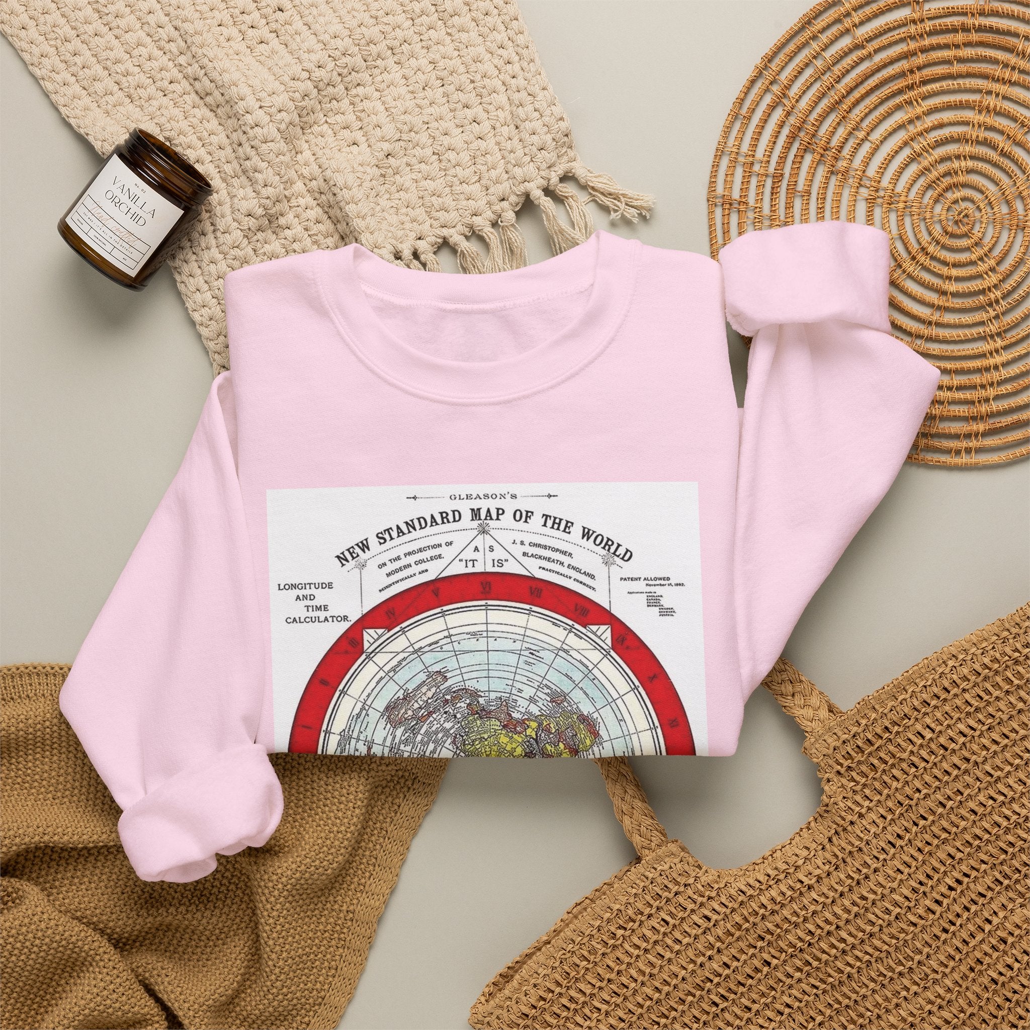 Vintage World Map Crewneck Sweatshirt — Retro Polar Projection Graphic