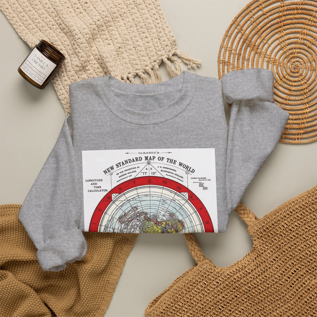 Vintage World Map Crewneck Sweatshirt — Retro Polar Projection Graphic