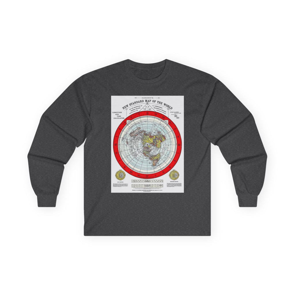 Flat Earth Map Long Sleeve Tee — Vintage 'Seal of the World' Graphic