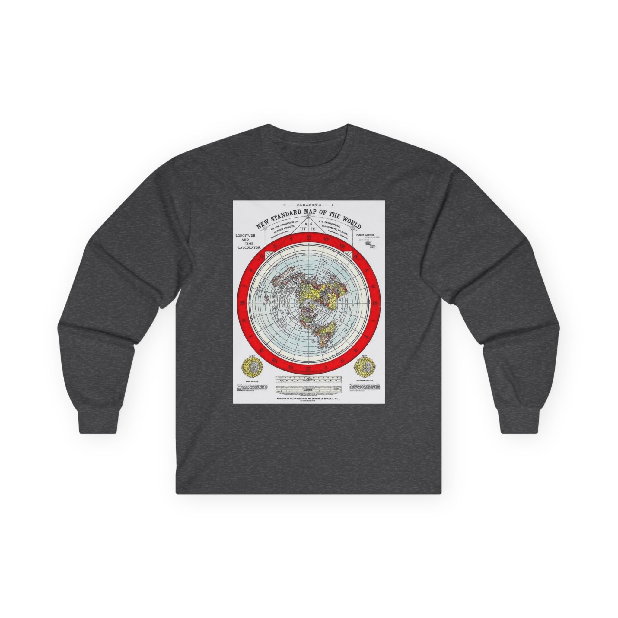 Flat Earth Map Long Sleeve Tee — Vintage 'Seal of the World' Graphic