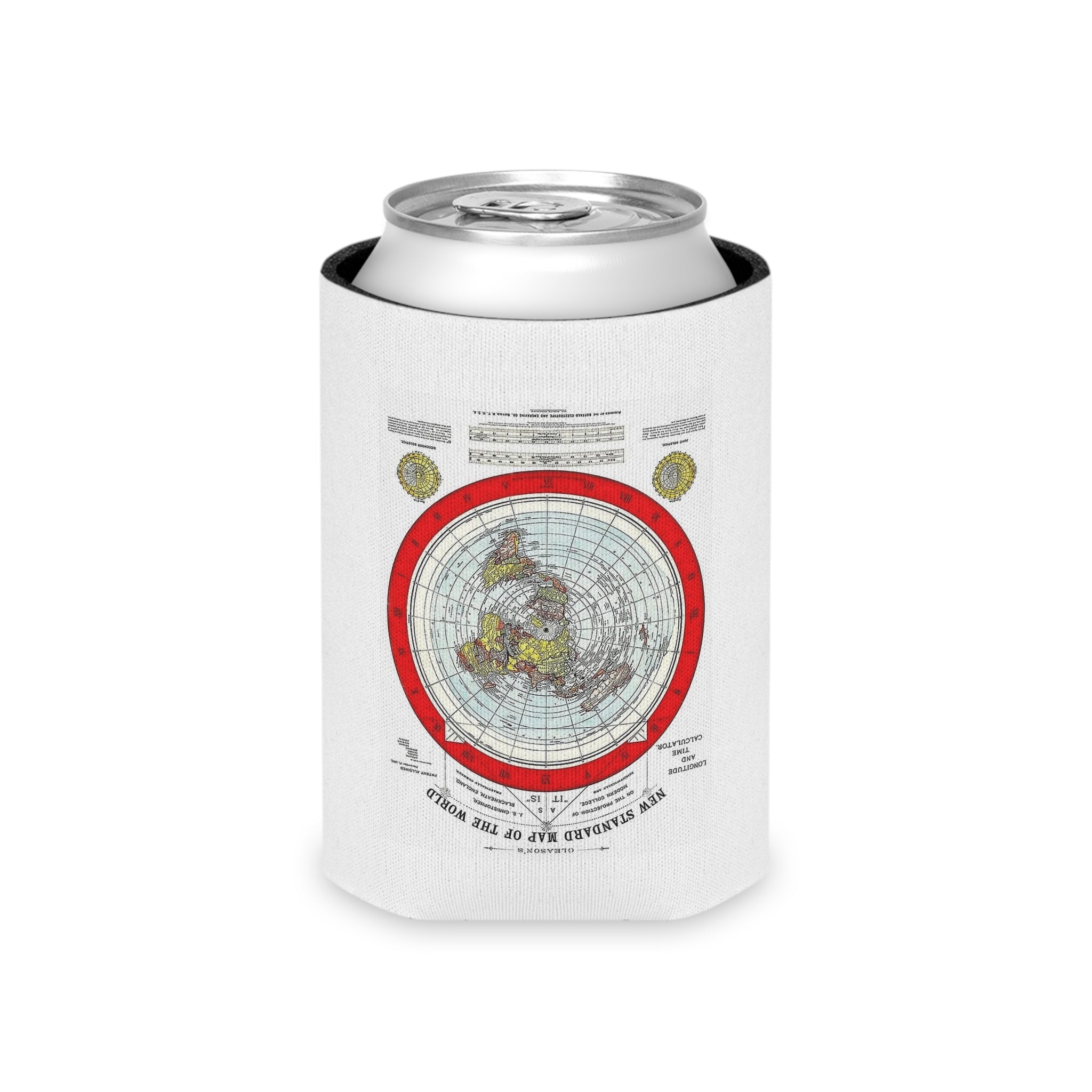 Vintage Red Circular World Map Can Cooler