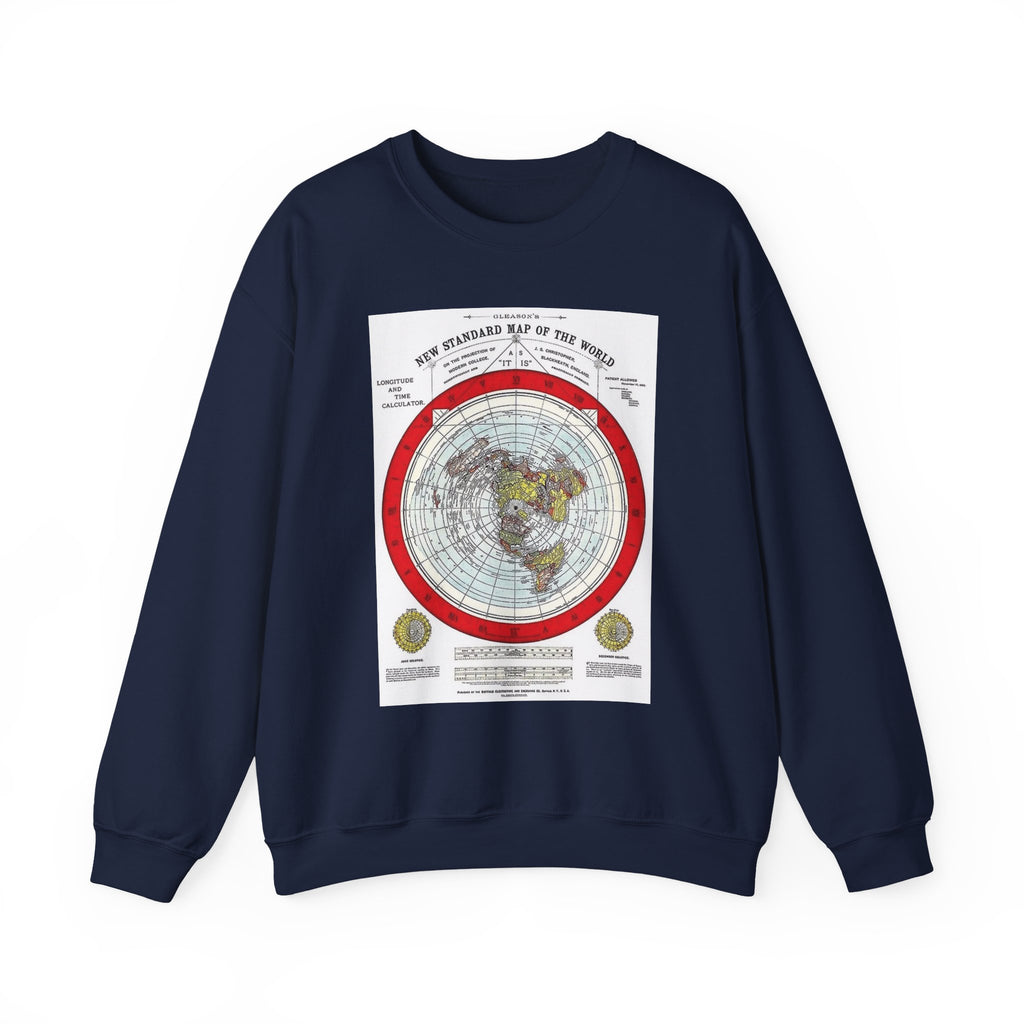 Vintage World Map Crewneck Sweatshirt — Retro Polar Projection Graphic